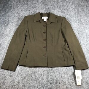 Jones New York Essentials Blazer Womens 12 Loden Green Button Front Made USA